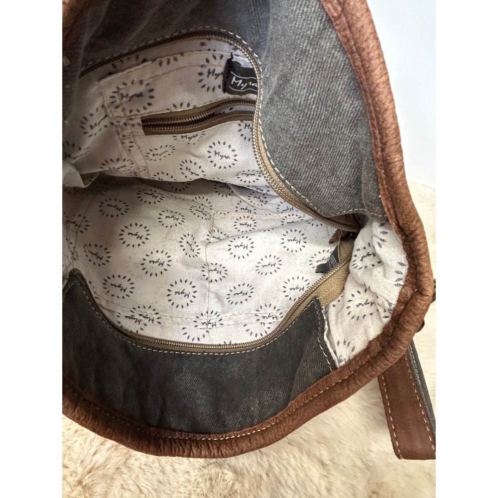 Myra Bag Floral Rug Tapestry Canvas Leather Crossbody Bag Pink Gray Boho S-1294 - Picture 6 of 11